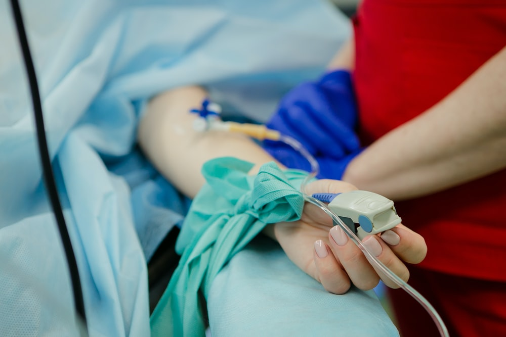 a patient lying on a bed